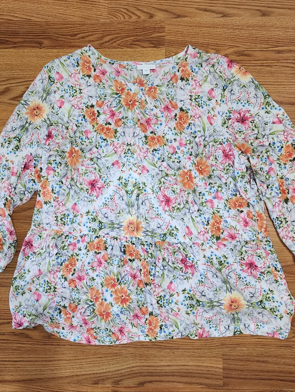 J. Jill Love Floral Womens Blouse Size L Cottagecore Peasant  Boho Lightweight